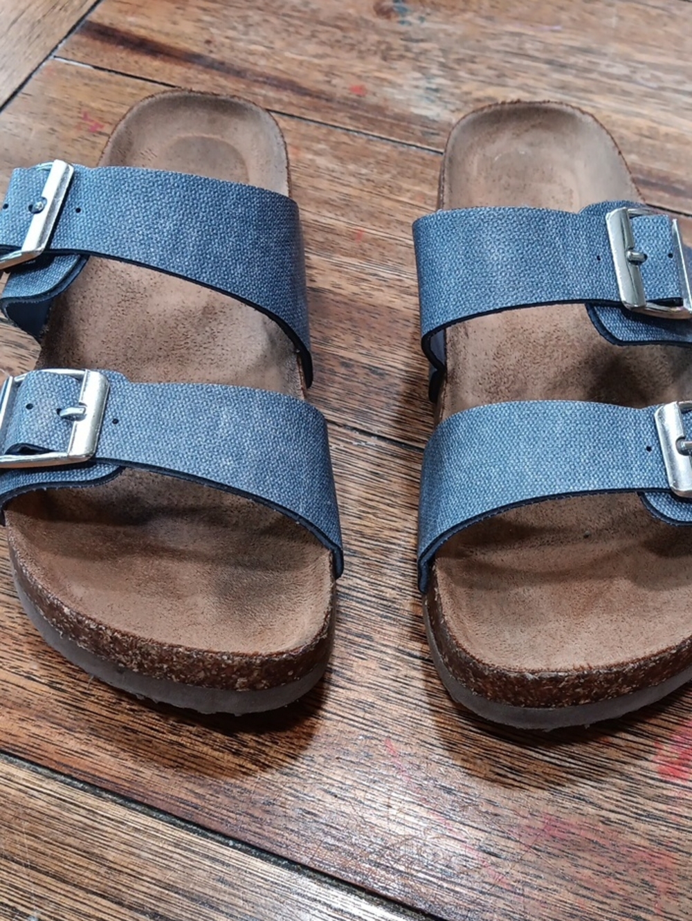 Girls Double Strap Blue Denim Slide Sandals Cork Bottoms